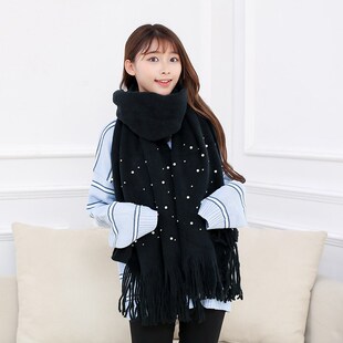 秋冬季新品韩版潮流围巾女士学生加厚保暖珍珠百搭披肩现货