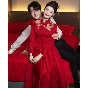 敬酒服新娘2024新款秋冬季结婚订婚回门裙高级感旗袍便装中式套装