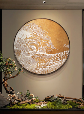 入户玄关装饰画新中式石竹图浮雕立体挂画办公室茶桌背景墙面壁画