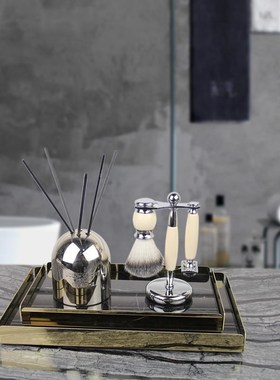 新品样板房卫生间洗手台浴室柜化妆品卫浴用品收纳托盘成品花艺摆