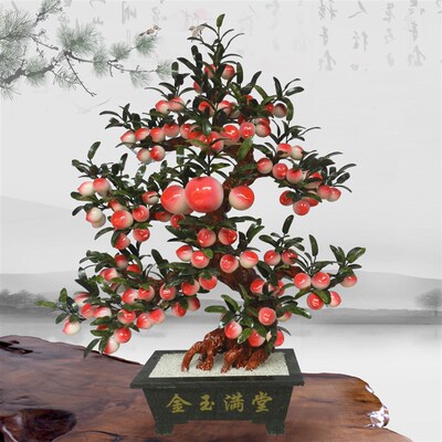 玉石寿桃树客厅玉器家居蟠桃饰品仙桃工艺品客厅创意盆景
