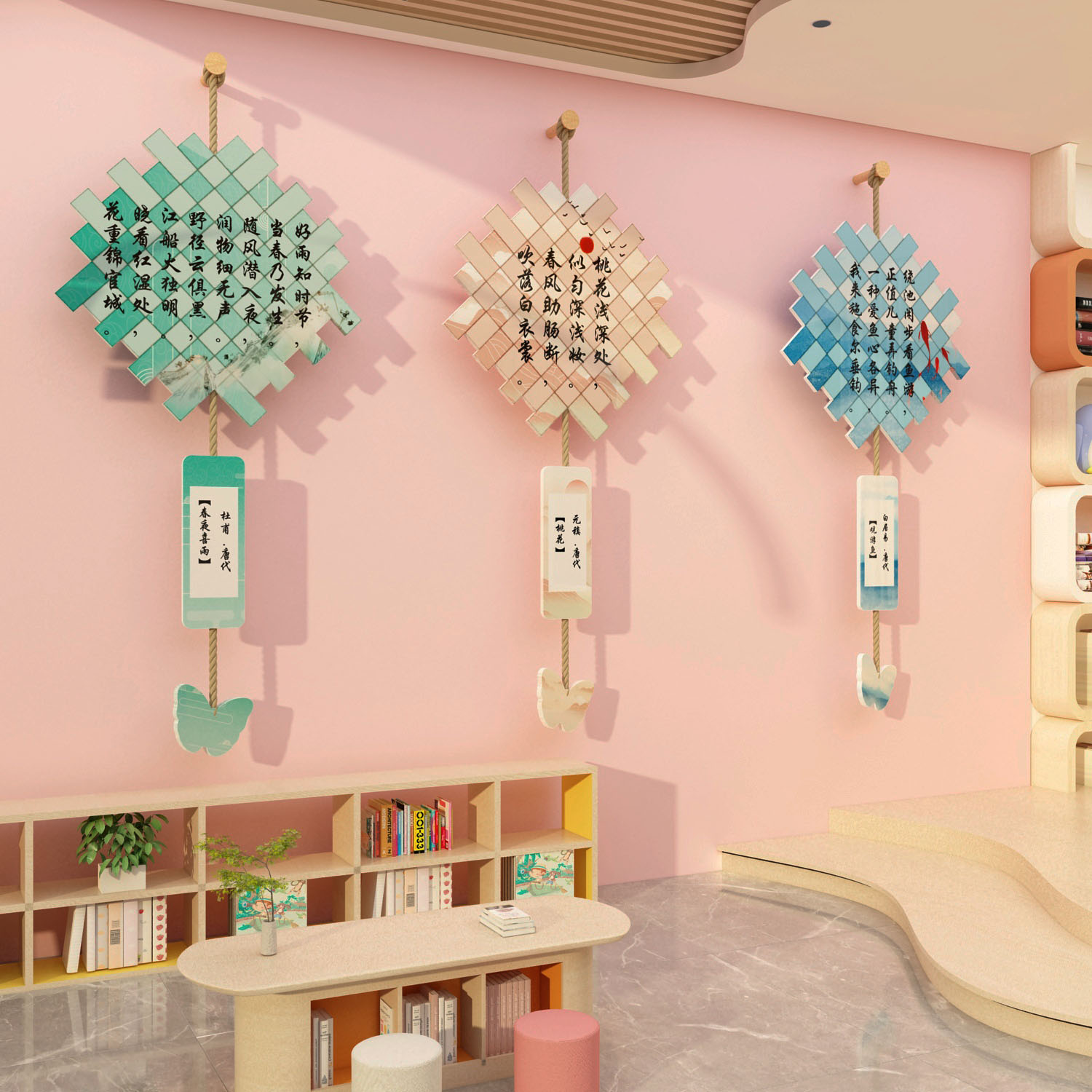 幼儿园诗词环创主题墙面装饰成品传统文化古风教室布Y置定制挂件