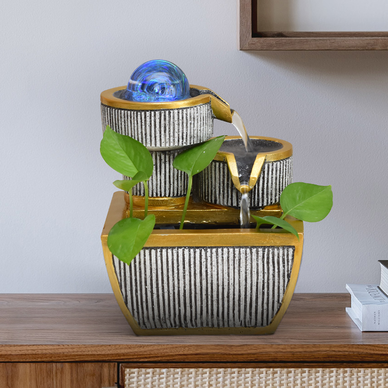 居如家茶室会所桌面摆件循环流水生财水晶转珠喷泉装饰办公室摆设