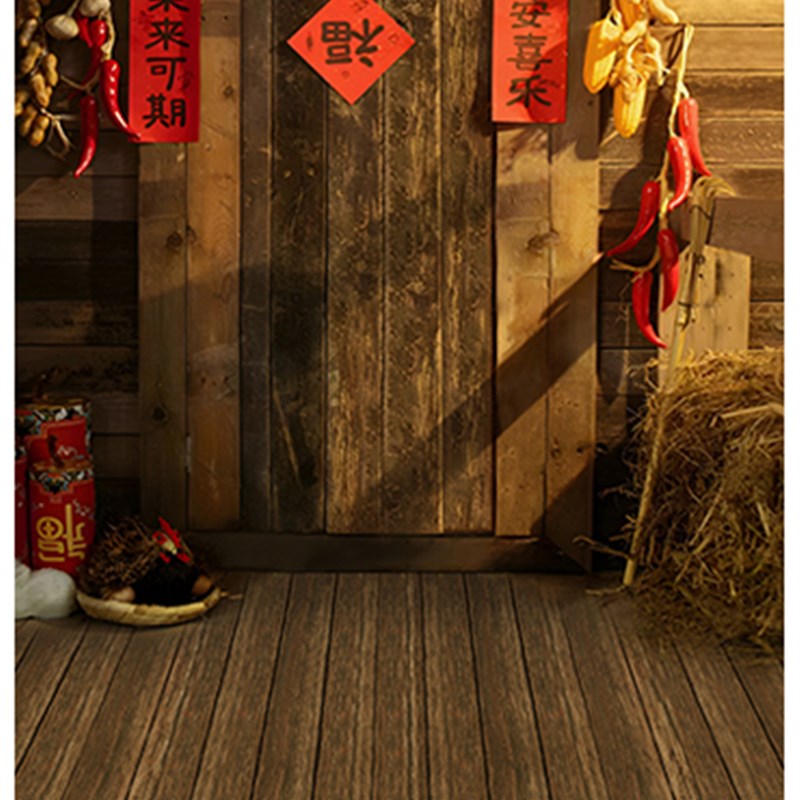 儿童春贺拍照背景怀旧新年照背景复古木板摄影全家福背景布