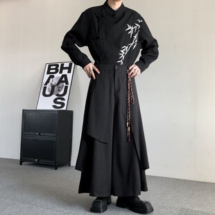 发型师潮 男宽松西裤 新中式 复古叠层山本耀司风不规则国风阔腿裙裤