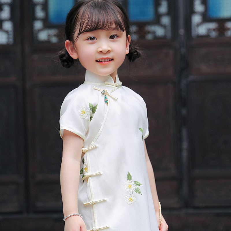 全开襟真丝包边儿童旗袍女春夏夏季民国风民国装女童夏女宝中国风