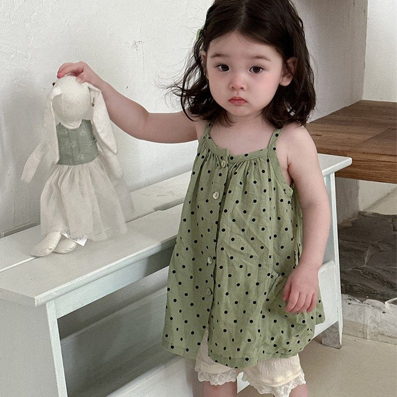 2025夏季新款女童吊带连衣裙薄款韩版女宝宝波点裙子花边婴儿短裤,童装/婴儿装/亲子装,连衣裙,淘宝优惠券,粉丝福利购,淘宝优惠卷