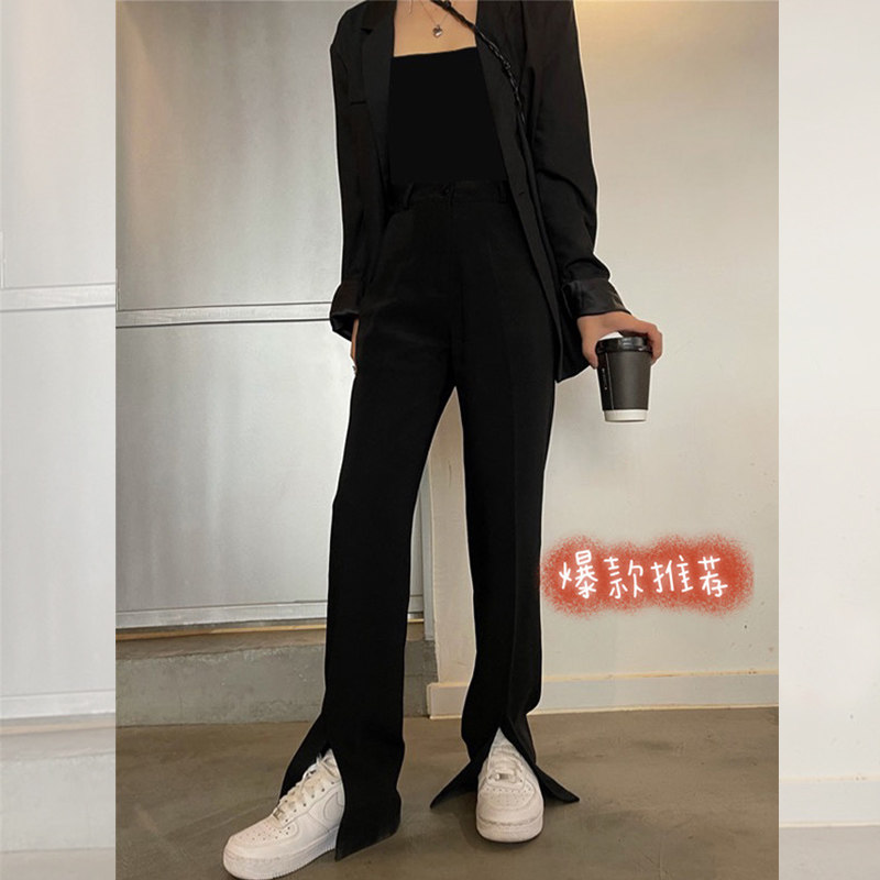 孕妇裤子2021夏季薄款外穿宽松前开叉直筒西装裤托腹阔腿拖地长裤