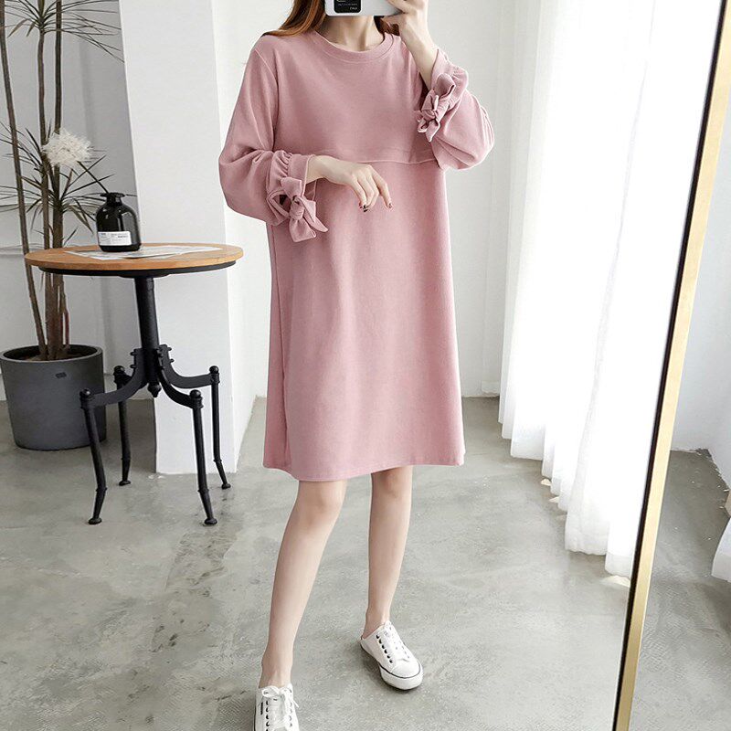 哺乳衣服外出辣妈连衣裙可外穿春装春秋款春季潮妈哺衣裙子期大码
