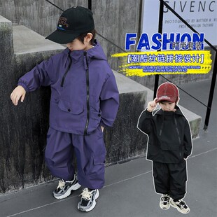 男童秋装套装帅气时髦儿童套装宝宝春秋运动冲锋衣外套工装裤两件