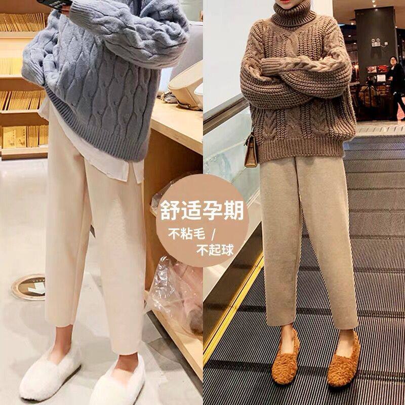 网红孕妇裤子秋冬春秋外穿加厚毛呢裤哈伦裤宽松奶奶裤加绒打底裤