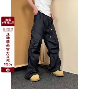 男女直筒宽松休闲裤 F383 裤 高街机能冲锋褶皱多口袋工装 2024美式