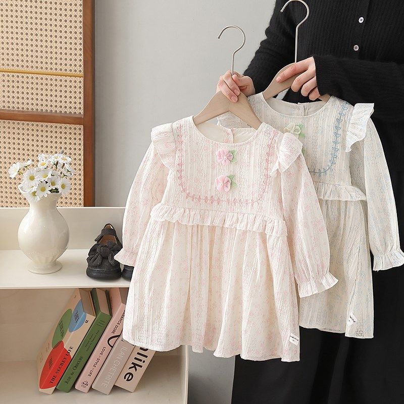 女童连衣裙2024春款韩版宝宝长袖公主裙子儿童网纱裙小女孩礼服裙