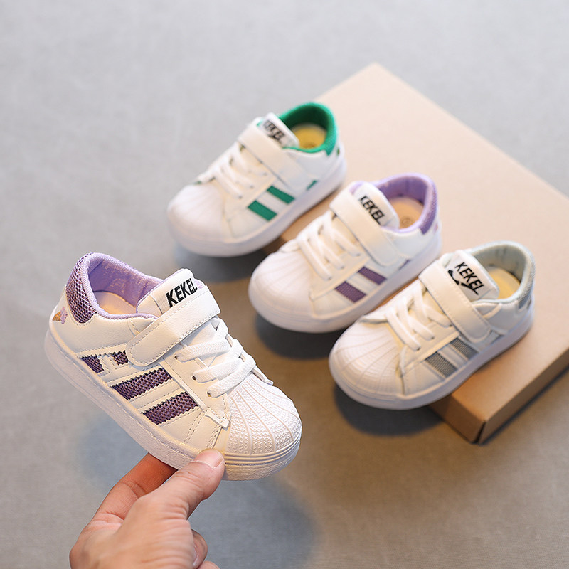 儿童小白鞋2022春秋季新款男童女童平底软底透气休闲宝宝紫色板鞋