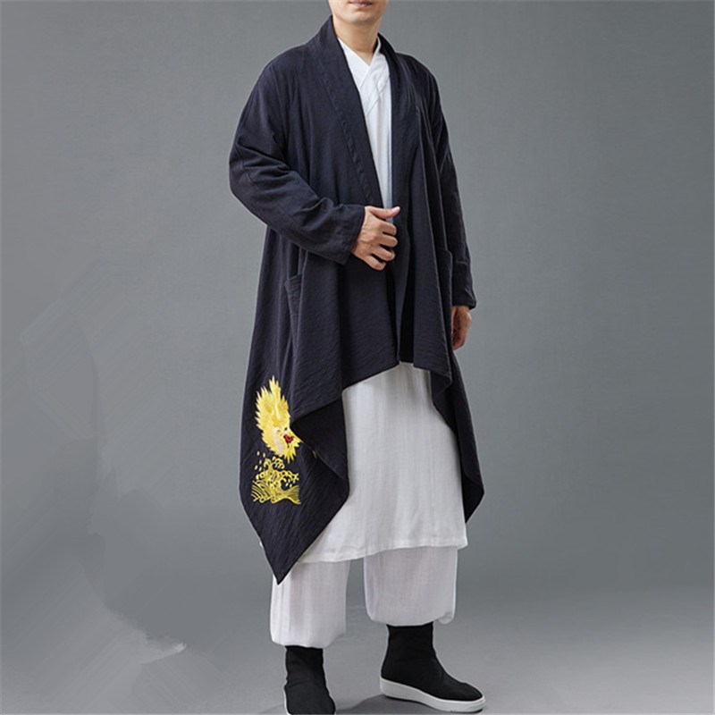 秋季民族风披风男海水龙刺绣宽松大版中长款风衣斗蓬文艺复古汉服