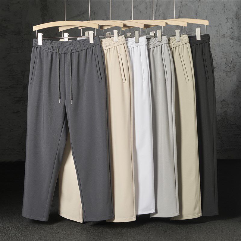 冰丝裤子男款夏季薄款男裤运动休闲裤男直筒宽松男士九分裤男西裤