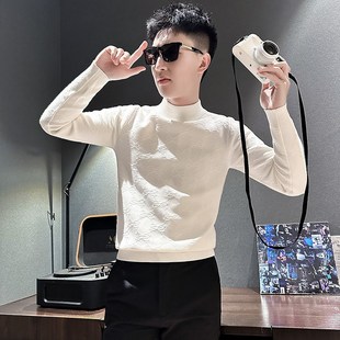 半高领毛衣男款内搭潮牌针织衫2024新款爆款秋冬季中领加厚打底衫