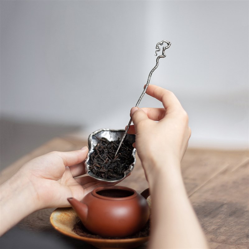复古纯银枯木茶针高端纯手工锻打锤纹茶针茶拨茶则套装通壶嘴工具