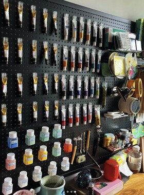 黑色洞洞板墙上置物架画室颜料壁挂收纳造型墙定制金属挂钩挂墙板