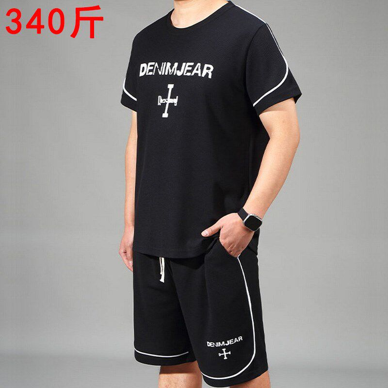 300斤大码男装运动服套装夏季薄款宽松短袖T恤男加肥加大休闲短裤