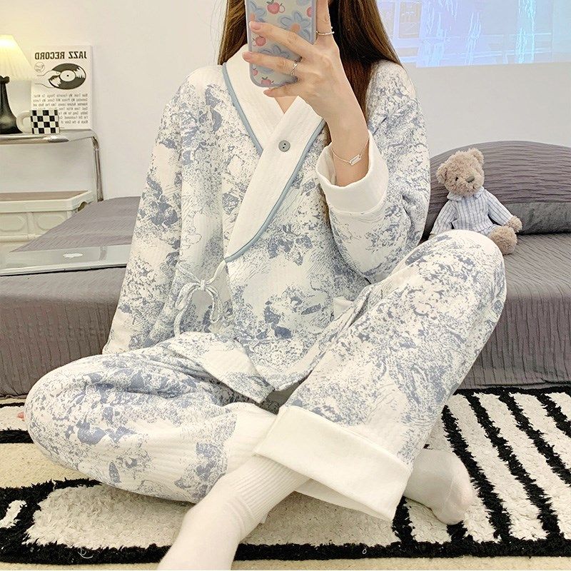 空气棉月子服秋冬季产后纯棉哺乳两件套孕妇睡衣春秋产妇喂奶家居