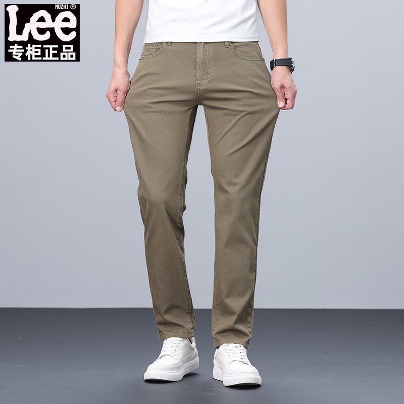 2025夏季薄款纯棉休闲裤男直筒修身男裤九分咖啡色牛仔风男士长裤