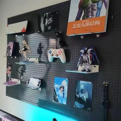 洞洞板电竞房墙隔板置物架书桌装饰收纳架挂钩手柄手办展示架