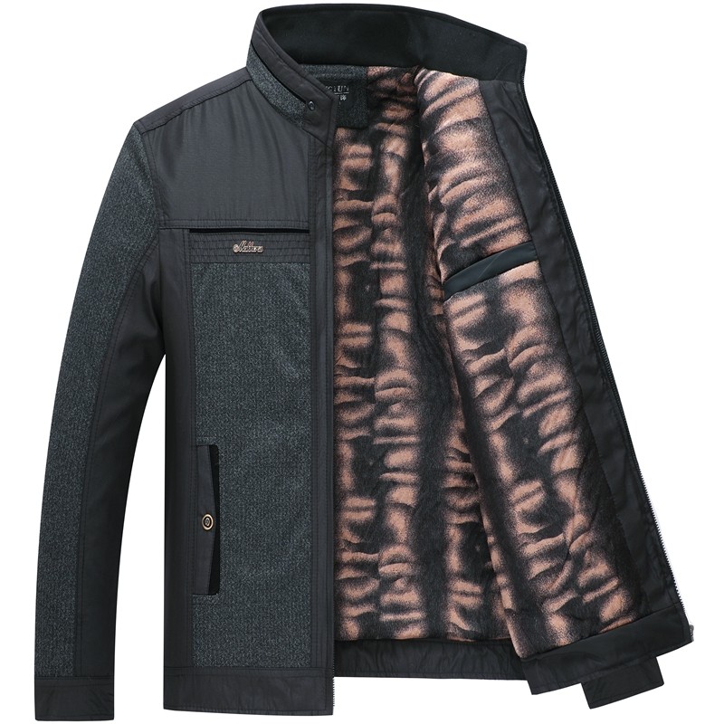 男士加绒加厚棉服秋冬款中年男装夹克衫中老年人爸爸冬装棉衣外套