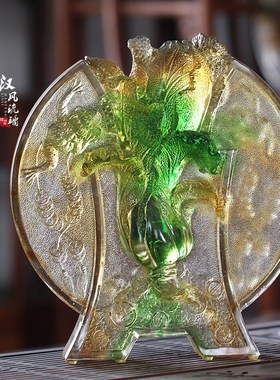 古法琉璃白菜屏风招财摆件居家客厅玄关酒柜办公桌面装饰工艺礼品