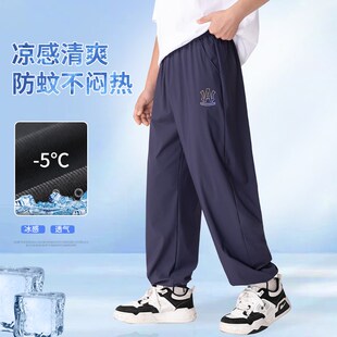 胖童裤子夏季薄款儿童防蚊裤冰丝裤大童运动裤胖童装男童加肥加大