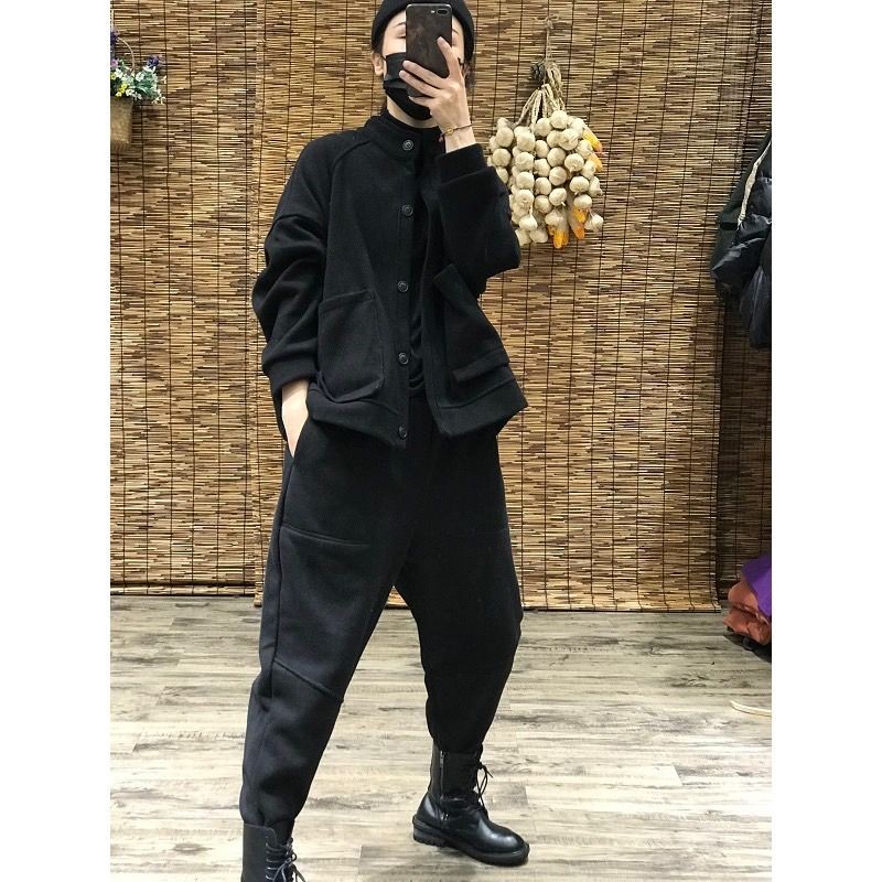大码女装秋冬运动套装时尚2021新款宽松洋气加绒卫衣工装裤两件套