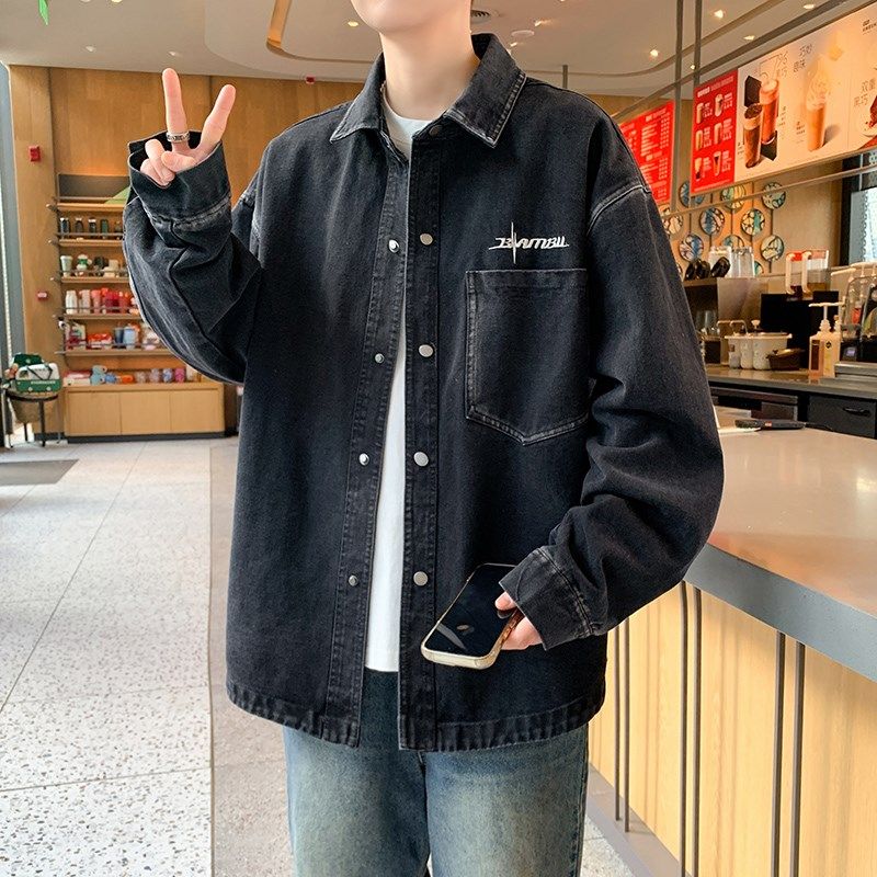 牛仔外套男春秋季新款衬衫式夹克男潮牌春装褂子青少年复古上衣服