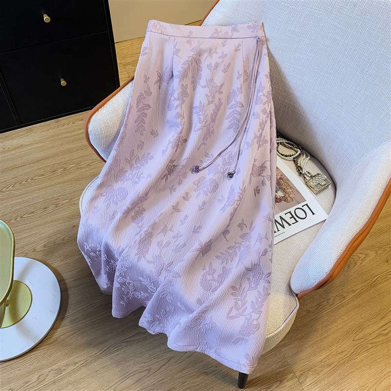 新中式改良旗袍国风半身裙女夏季新款高端提花气质中长款A字裙潮