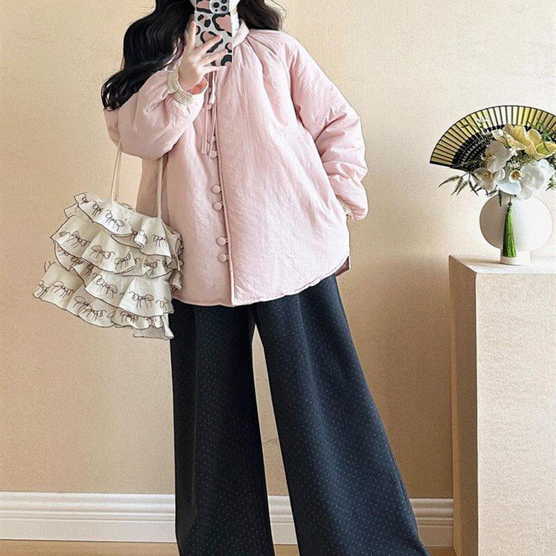 孕妇秋冬季新款减龄宽松棉外套搭配波点裤保暖套装2025年韩版女