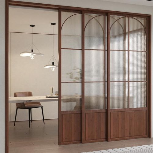 法式联动推拉门美式移门实木意式推拉门三联动门圆弧门实木吊趟门