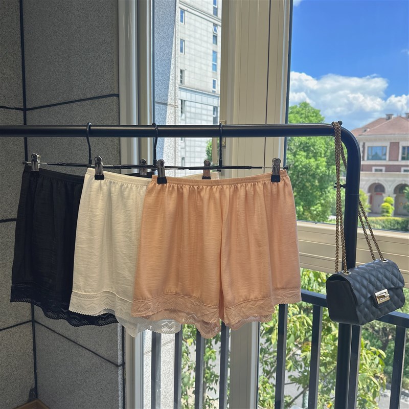 海岛丝安全裤女夏季薄款防走光蕾丝打底裤黑白不卷边宽松保险短裤