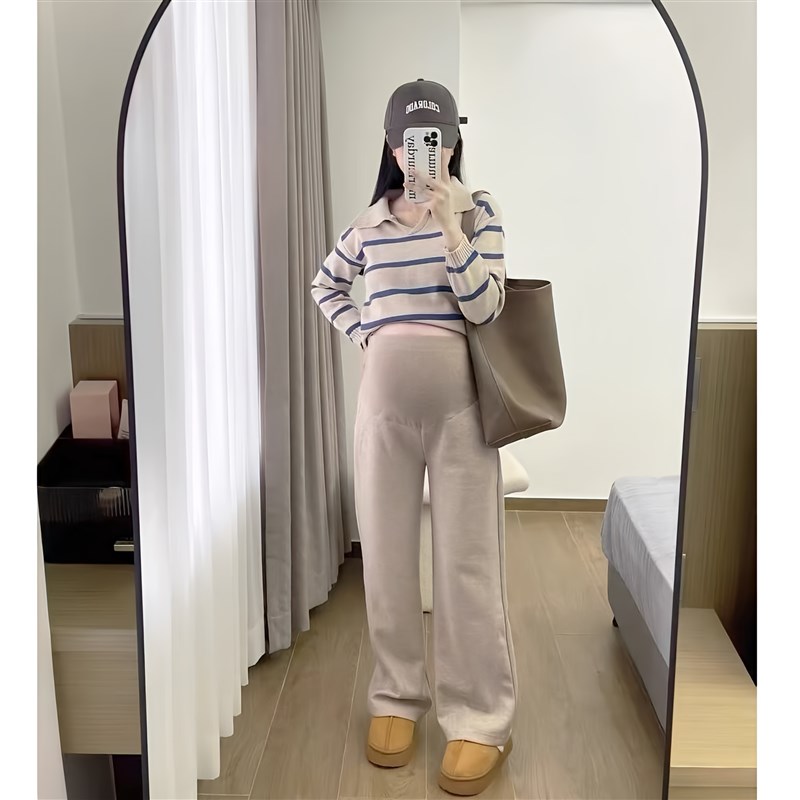 孕妇裤子秋冬加绒羊绒休闲裤外穿直筒裤托腹阔腿裤小个子打底裤冬
