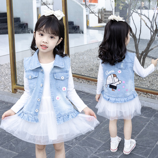 儿童背心2023宝宝春季新款时尚女童牛仔马甲外穿女孩洋派婴儿坎肩