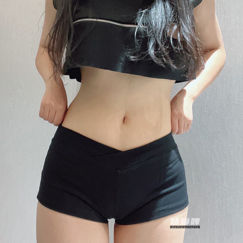 杨柳婵#不防尴尬线18-21厘米超短运动休闲裤女夏紧身低腰黑色裤子
