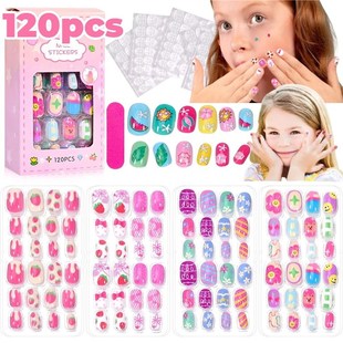 Kids 120Pcs Nails Presst Cartoon Children Acrylic Fake