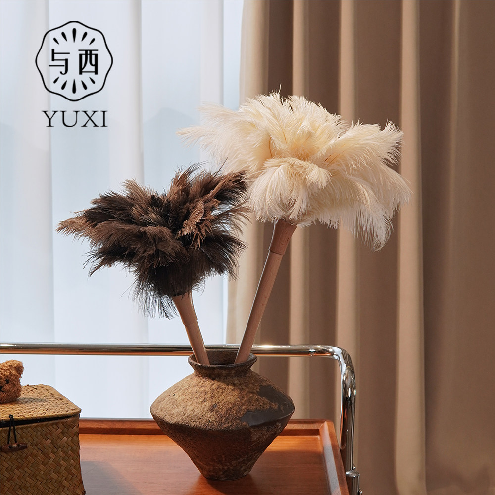 与西鸵鸟毛掸子家用除尘扫灰羽毛掸实木手柄静电加厚密度掸