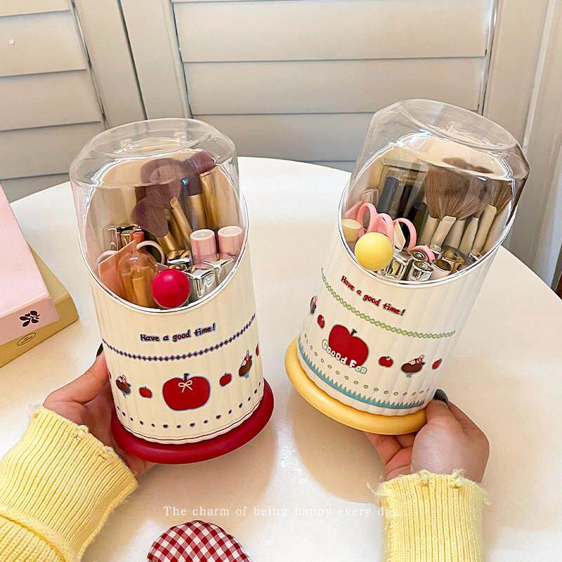 桌面化妆刷收纳筒防尘大容量可旋转高级感化妆品收纳盒刷子收纳桶