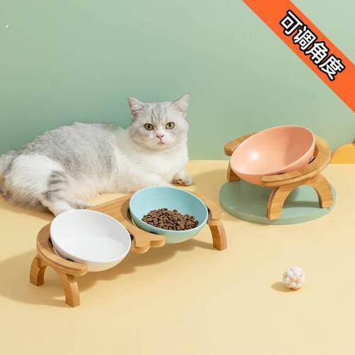 陶瓷猫碗猫咪食盆猫咪粮碗陶瓷盆狗碗饮水碗双碗保护颈椎可调角度