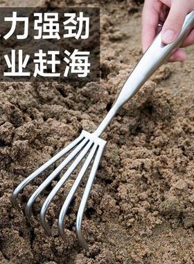 一体钢柄小耙子园艺多爪耙松土耙子海鲜耙园林耙土蛤蜊工具款新品