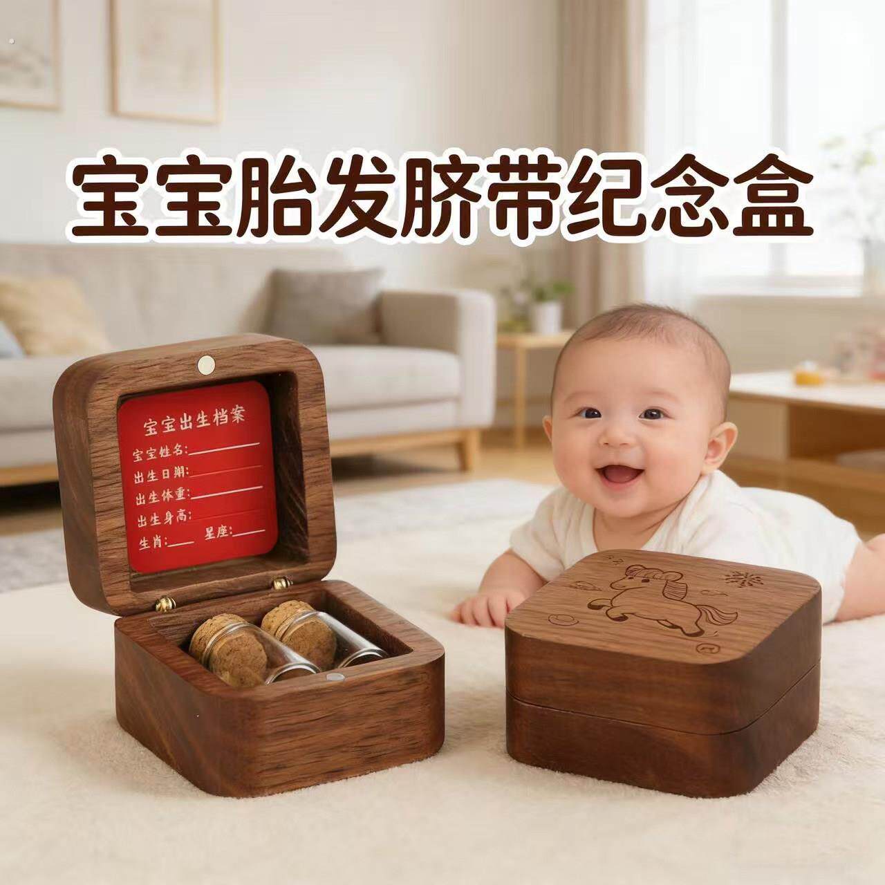 婴儿胎毛脐带保存瓶收纳盒国风胎毛纪念品宝宝胎发乳牙指甲收纳瓶