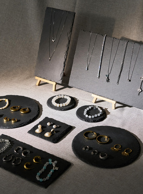 高级感首饰展示架黑色项链摆放石板珠宝手串托盘陈列饰品拍照道具