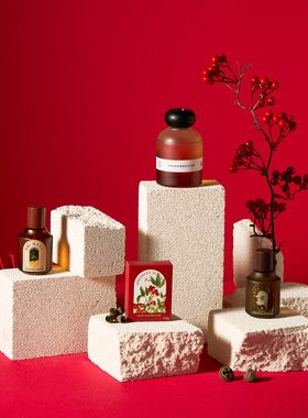 白色肌理石新年拍照道具陈列装饰摆件红色摄影背景布静物产品摄影