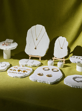 高级感石膏洞石板首饰展示架饰品陈列拍照道具戒指项链板珠宝拍摄