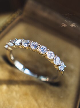 日韩镶嵌5A锆石经典925银排钻戒指简约百搭叠戴超闪银戒银饰