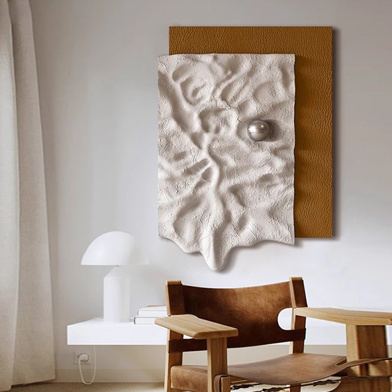 简约现代立体浮雕装饰画手工砂岩肌理实物金属球酒店客厅玄关挂画